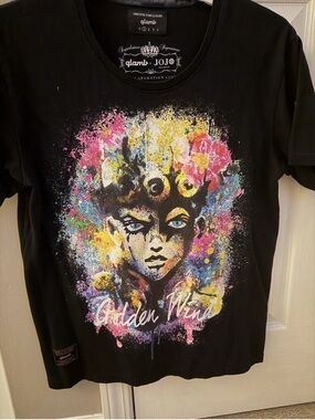 glam x Jojo bizarre adventure Black Tee with Multicolor Portrait Splash